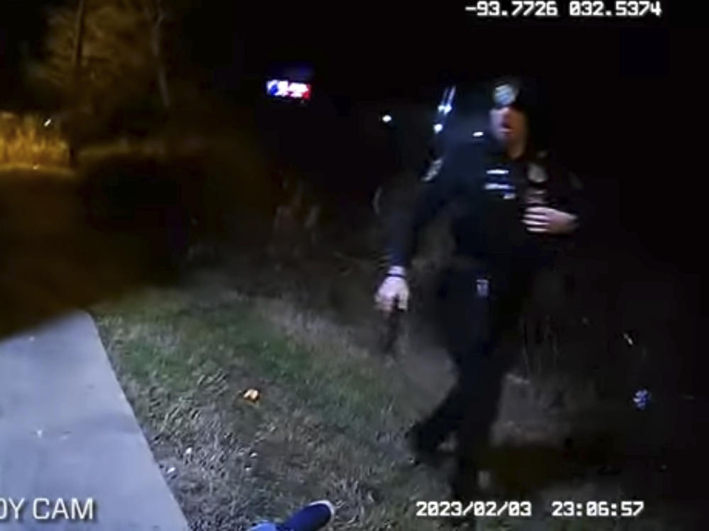 This photo provided by Louisiana State Police shows police body cam video of Shreveport Police Officer Alexander Tyler after shooting Alonzo Bagley on Feb. 3, in Shreveport, La.