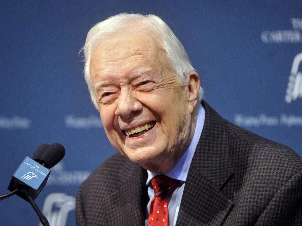 Former U.S. President Jimmy Carter takes questions from the media during a news conference at the Carter Center in Atlanta on Aug. 20, 2015.