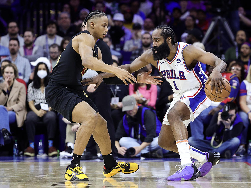 Isaac Okoro of the Cleveland Cavaliers guards James Harden of the Philadelphia 76ers at an NBA game this week. Soon, you too will be able jump into a pro game — at least, virtually.