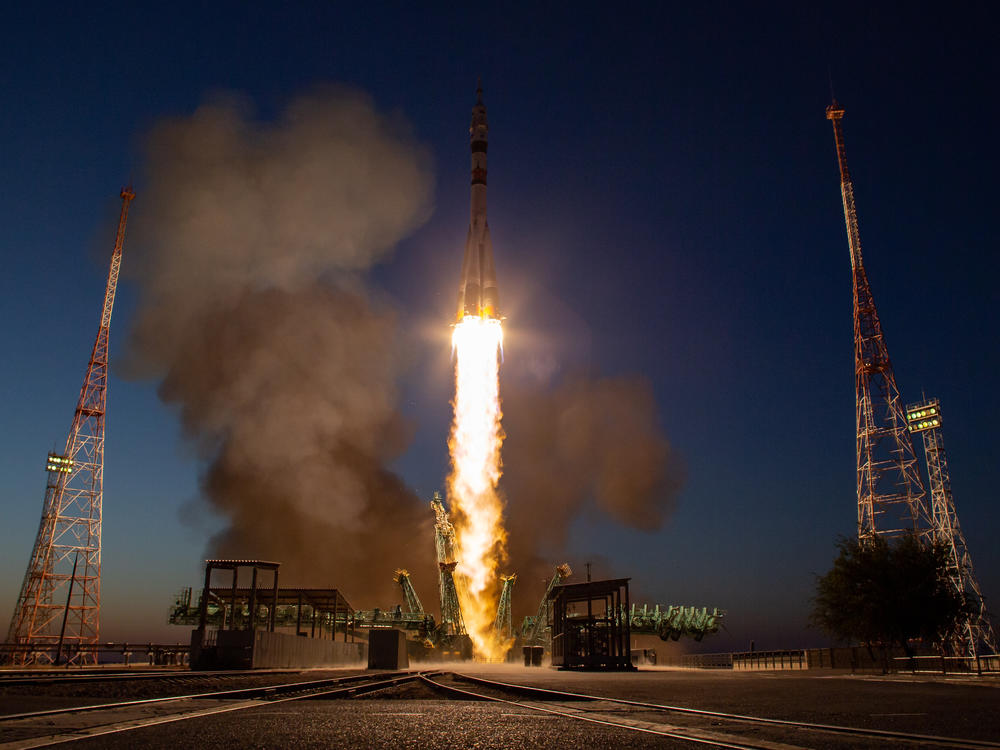 The Soyuz MS-22 rocket is launched to the International Space Station with Expedition 68 astronaut Frank Rubio of NASA, and cosmonauts Sergey Prokopyev and Dmitri Petelin of Roscosmos onboard, on Sept. 21, 2022, from the Baikonur Cosmodrome in Kazakhstan.