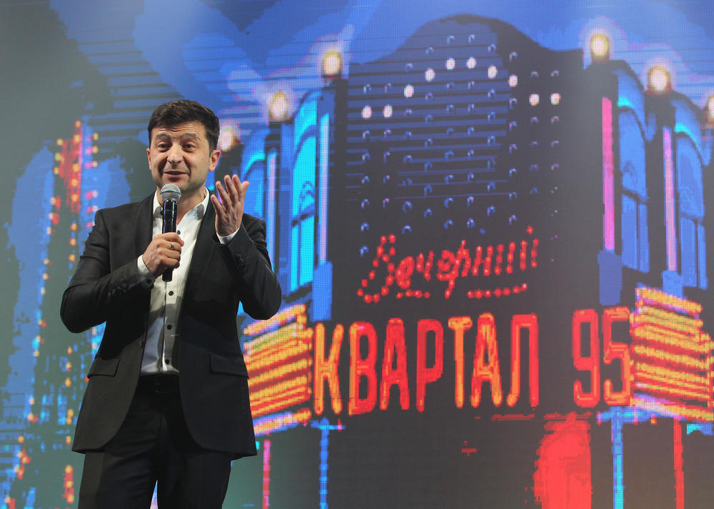 Before he became Ukraine's president, Volodymyr Zelenskyy was a comedian and is seen here performing during the 95th Quarter comedy show, in Brovary, Ukraine.