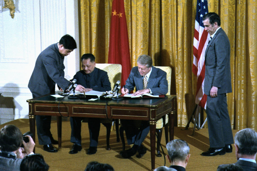 Deng Xiaoping and President Carter sign diplomatic agreements between the United States and China on Jan. 31, 1979.