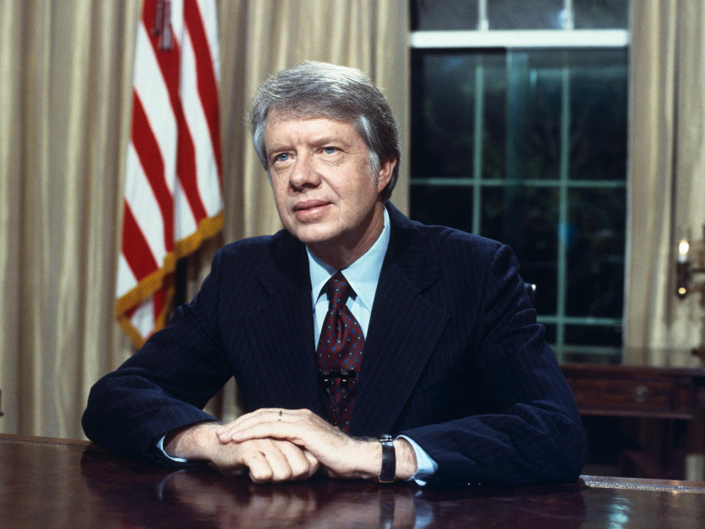 President Carter addresses the nation from the White House on his energy proposal on April 18, 1977.