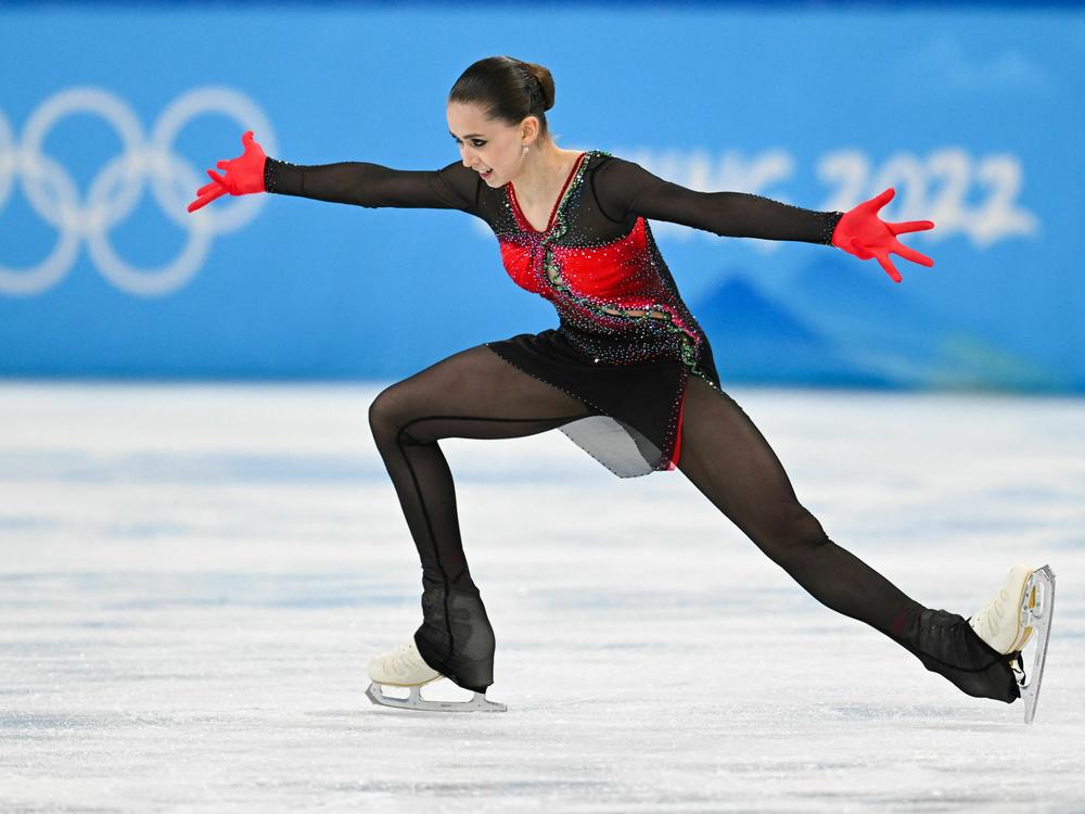 Russia's Kamila Valieva competes in the women's single skating event during the Beijing 2022 Winter Olympic Games at the Capital Indoor Stadium in Beijing on February 17, 2022.