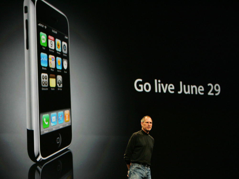 Apple Inc. CEO Steve Jobs discusses the iPhone during a June 2007 keynote address.