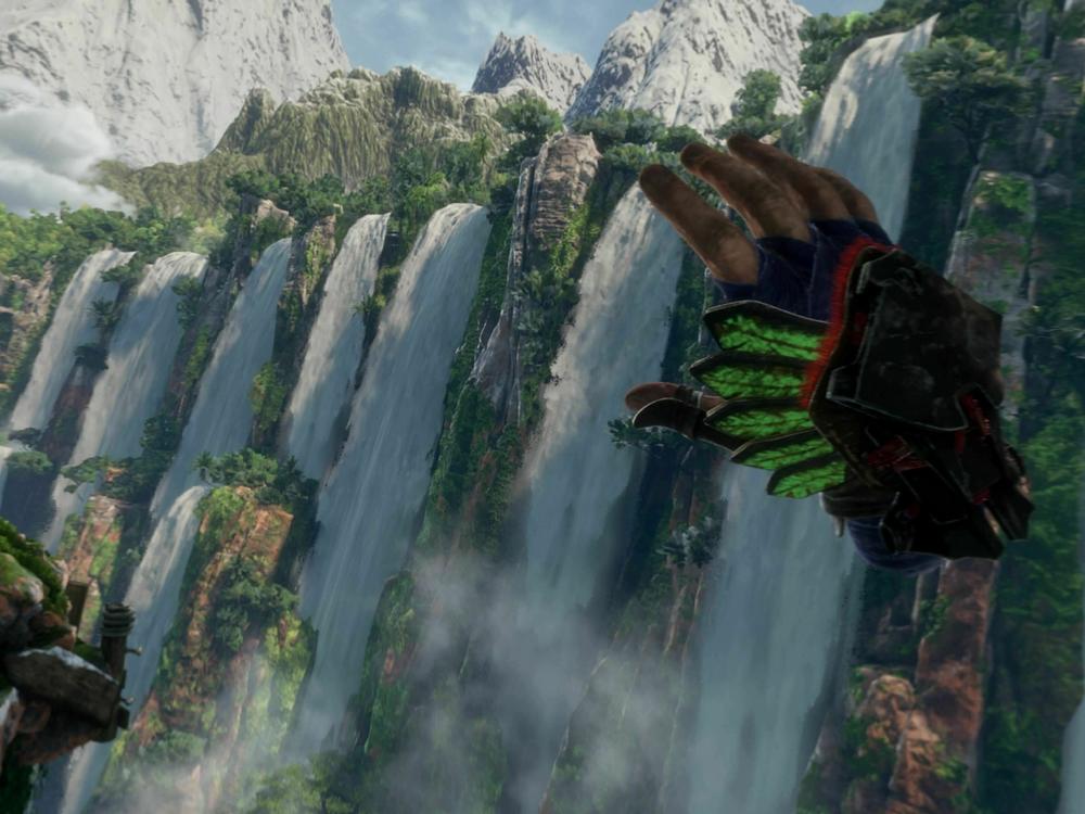 Scale fantastic scenery with disembodied hands in PS VR2's flagship launch game, <em>Horizon Call of the Mountain.</em>