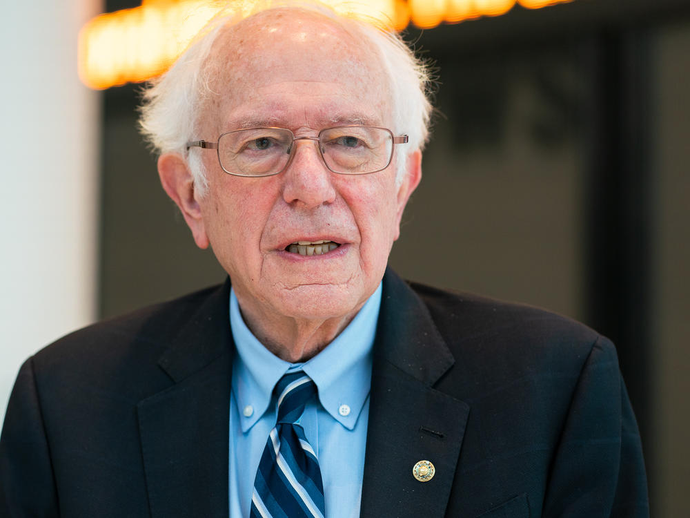 Sen. Bernie Sanders walks into NPR Headquarters in Washington D.C.