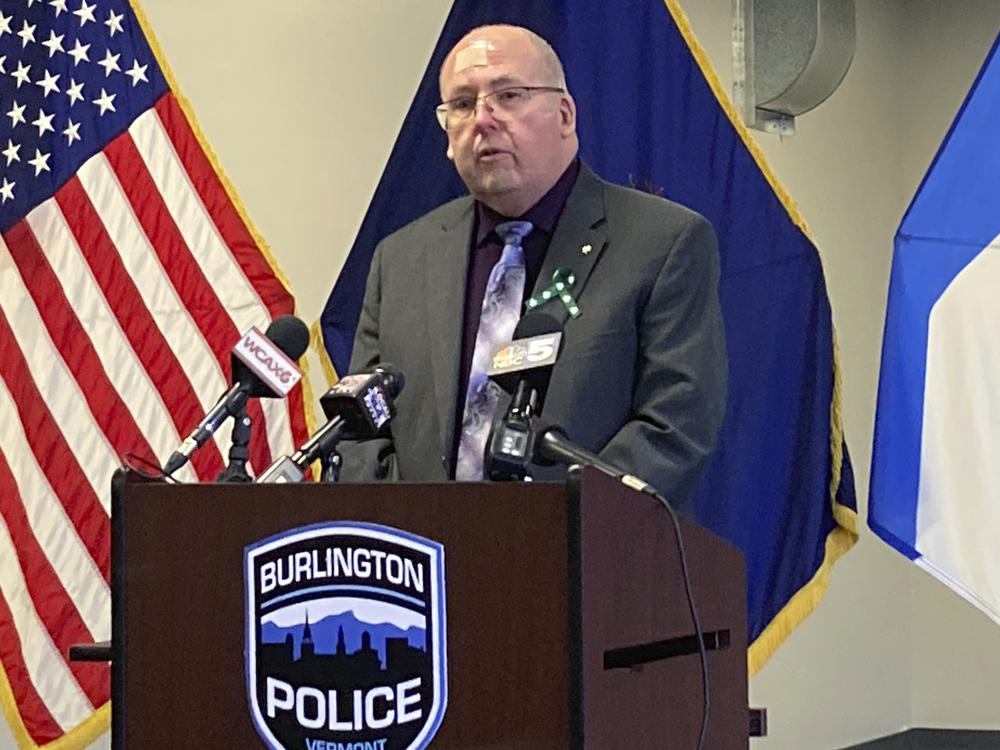 Tom Curran, brother of 1971 murder victim Rita Curran, faces reporters during a news conference, Tuesday Feb. 21, 2023, at the Burlington Police Department in Burlington, Vt., after police announced they had identified the man who killed Curran's sister.