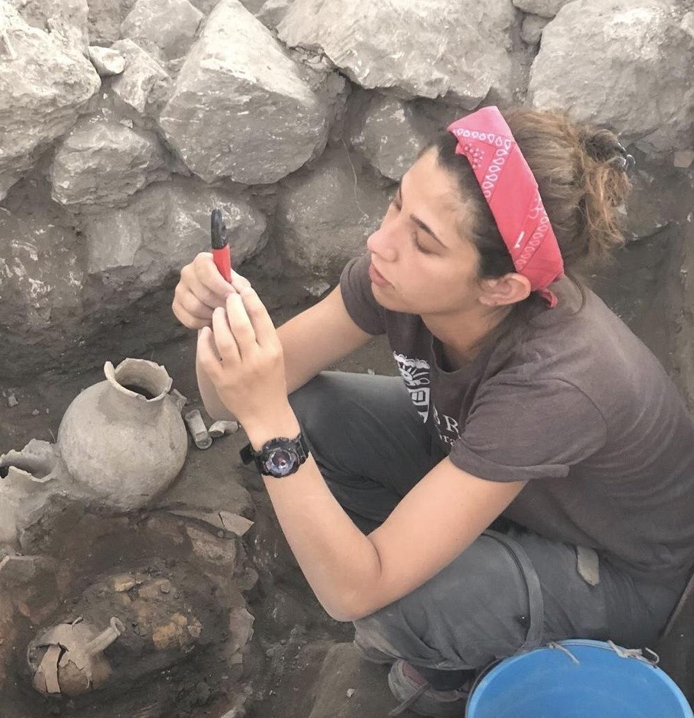Bioarchaeologist and Brown University graduate student Rachel Kalisher working at the Megiddo excavation site in northern Israel.