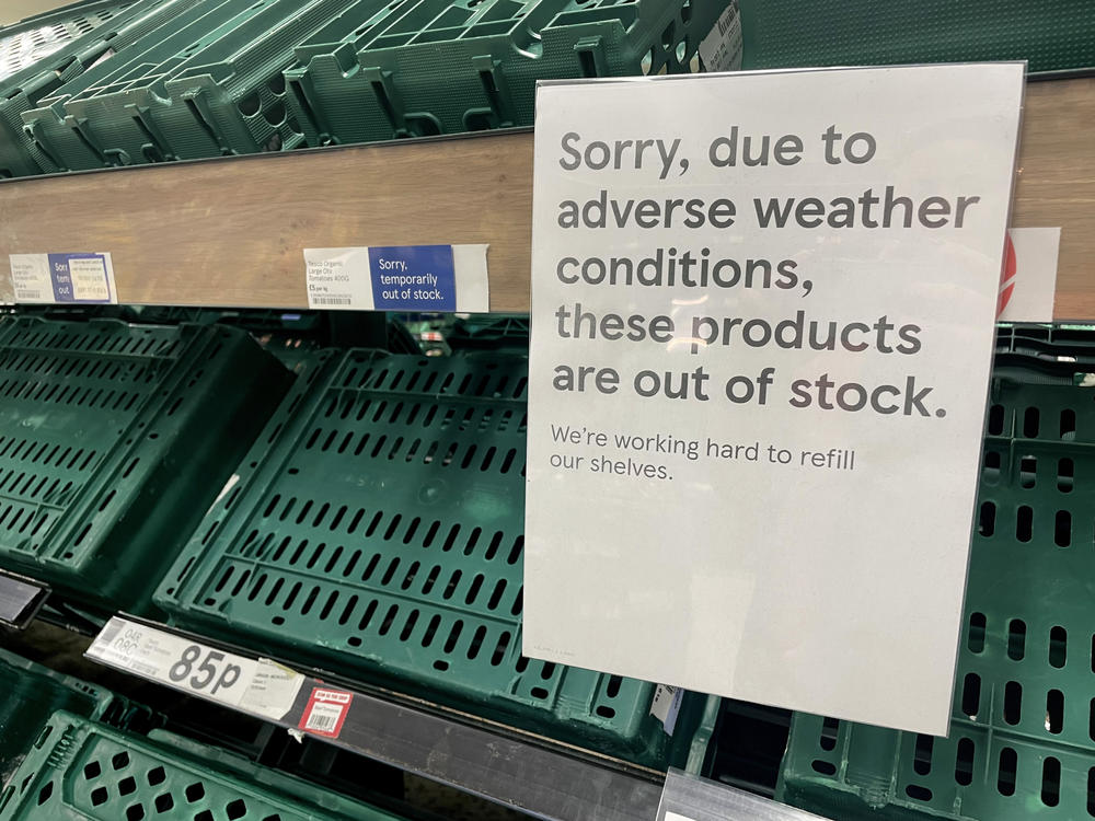 Empty shelves are seen in the fruit and vegetable aisles of a Tesco supermarket in the U.K. this week.