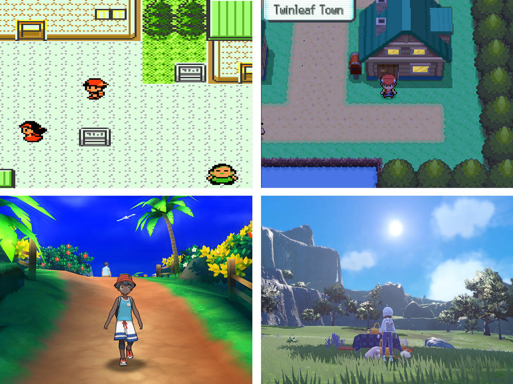 <em></em>Clockwise from the upper left: <em>Pokémon Silver</em> (1999), <em>Pearl</em> (2006), <em>Ultra Sun</em> (2017) and <em>Violet</em> (2022).