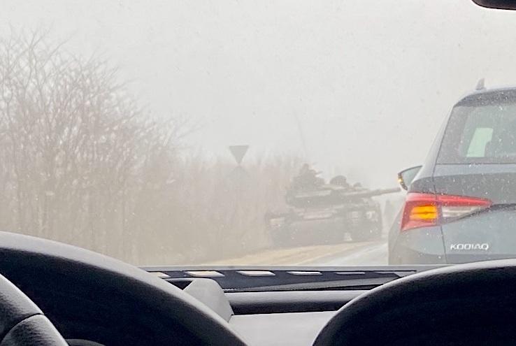 Russian tanks turn toward our convoy on our journey out of Mariupol on March 2, 2022.