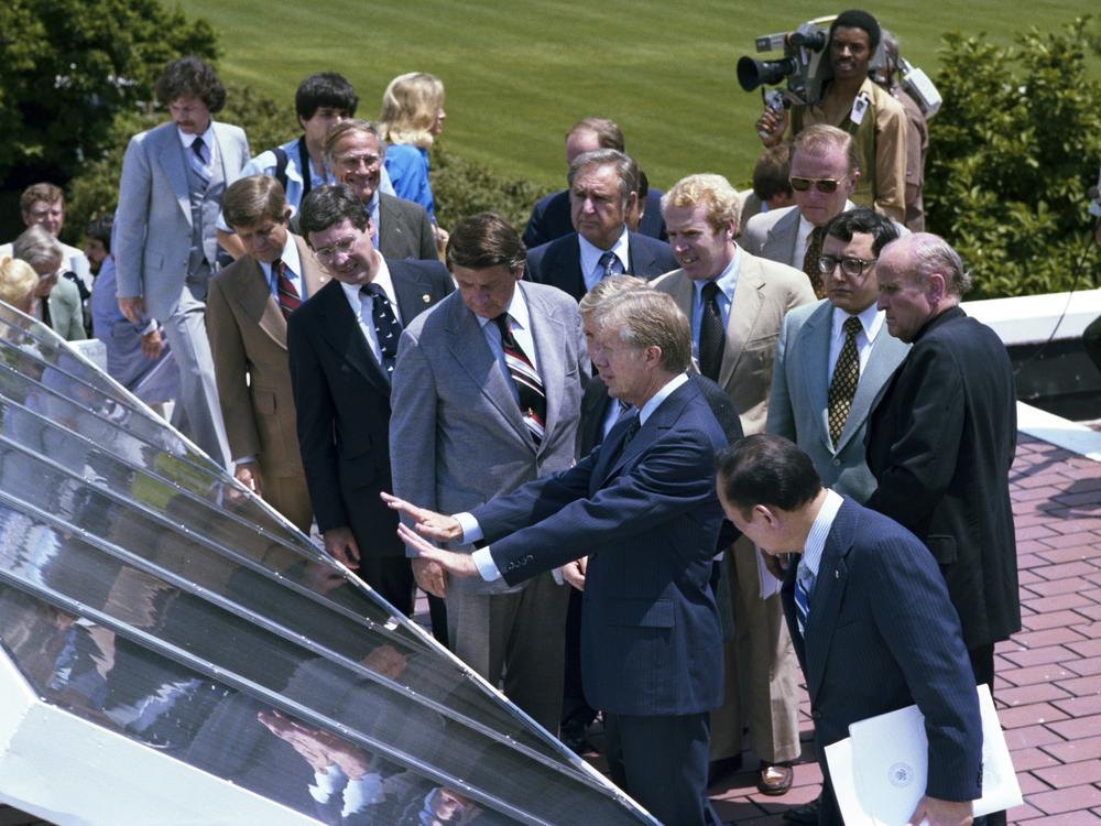 Former President Jimmy Carter at the June 20, 1979 dedication ceremony for solar panels installed on the White House.