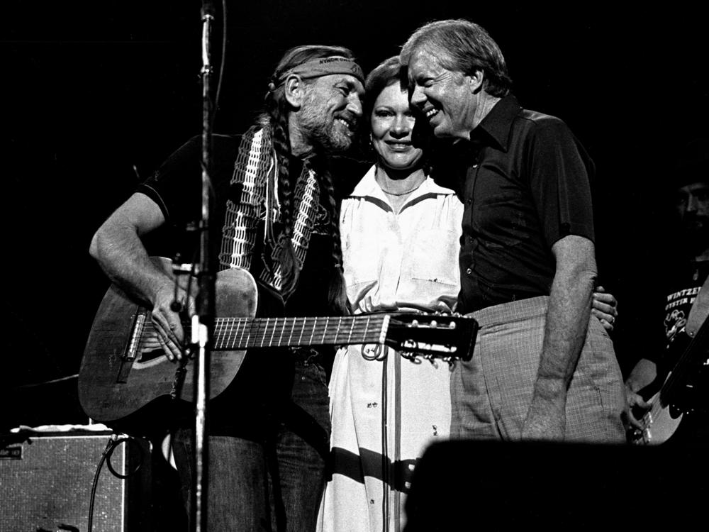 Dec. 12, 1982: Former President Jimmy Carter and former first lady Rosalynn Carter join Willie Nelson at a performance at the Omni Coliseum in Atlanta, Ga.