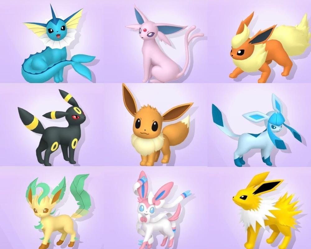 Eevee and its many evolutions from <em>Pokémon Home</em>.