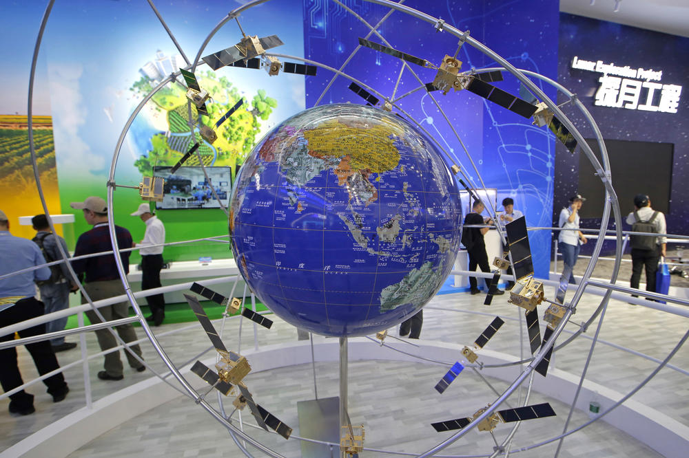 In this Nov. 7, 2018, file photo, a model of the Chinese BeiDou Navigation Satellite System is displayed during an aerospace exhibition in Zhuhai city, south China's Guangdong province. The system is China's version of the U.S. GPS.