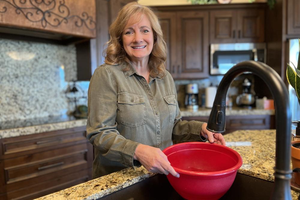 Karen Nabity and her husband are living on about 20 gallons of water a day. The typical American household uses upwards of 300 gallons per day.