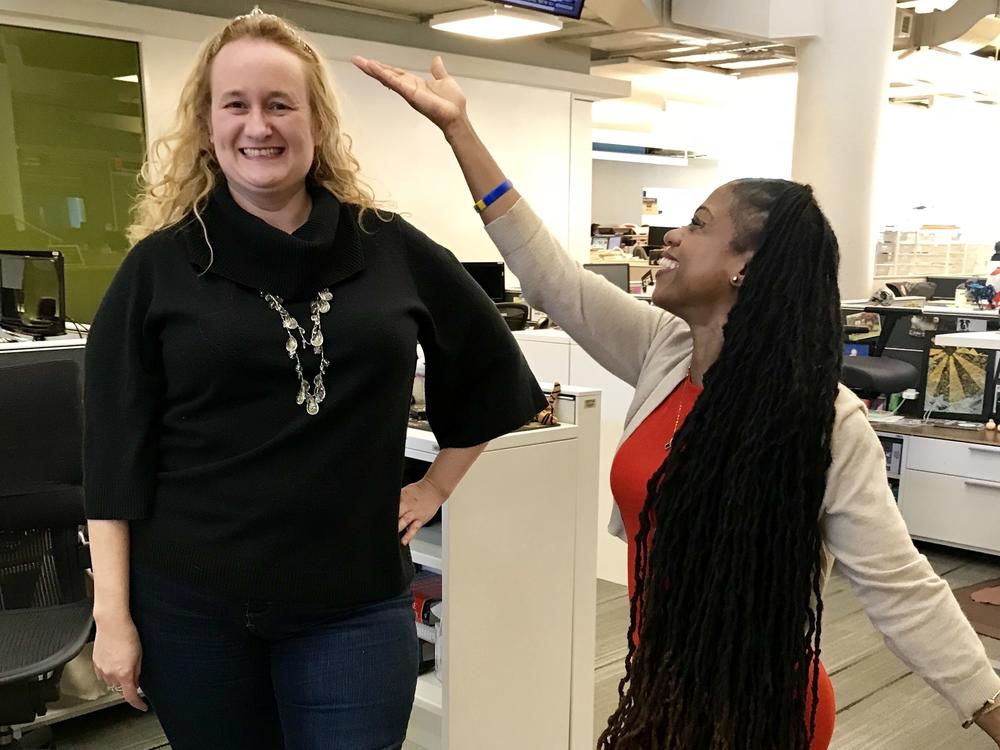 Patricia Cole (left) strove to make every NPR story she touched better, and she embraced the silliness that sometimes breaks out in a newsroom. She's seen here with her friend Maquita Peters.