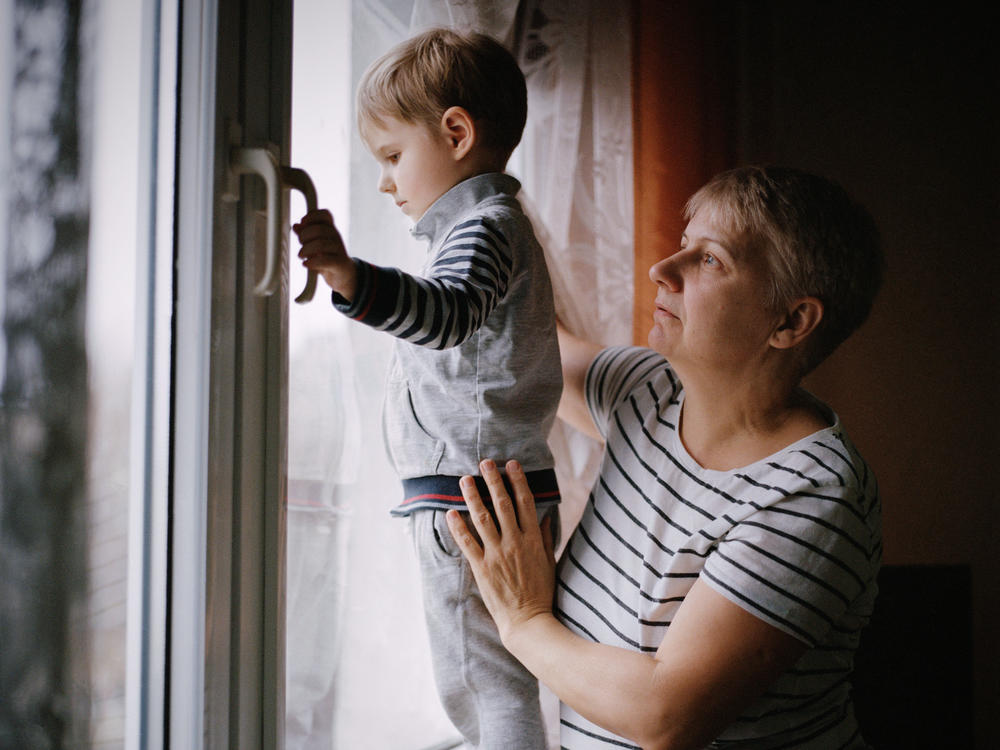 Elena Diachkova and her grandson Nikita, 3, in Poland. December 2022.