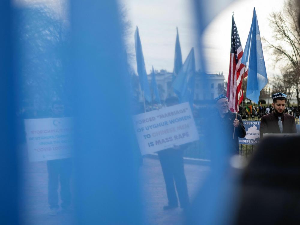 Protesters in Washington, D.C., gathered earlier this month to mark the anniversary of the 1997 Ghulja massacre of Uyghur protesters in the Xinjiang province of China.