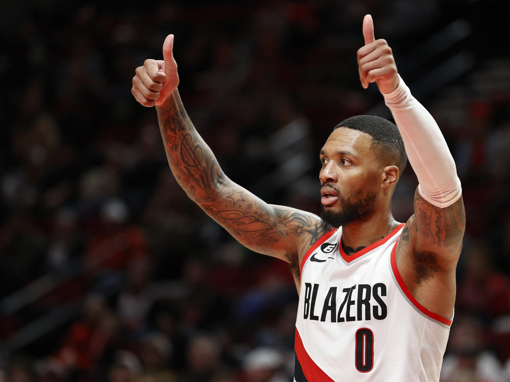Damian Lillard of the Portland Trail Blazers reacts during a game against the San Antonio Spurs on January 23, 2023.
