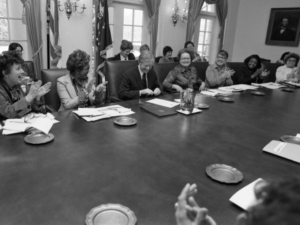 President Jimmy Carter signs a proclamation designating March 2-8, 1980, as the first national Women's History Week.