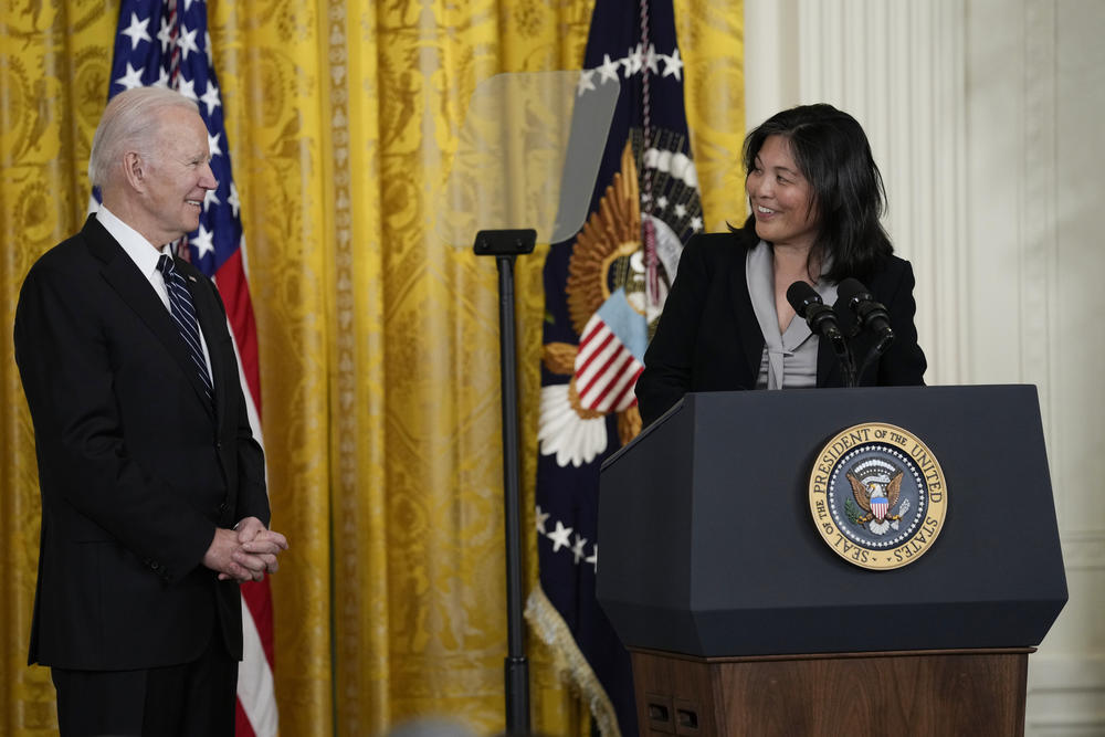 Deputy Labor Secretary Julie Su, President Joe Biden's nominee to serve as the next secretary of labor, speaks at the White House on March 1.