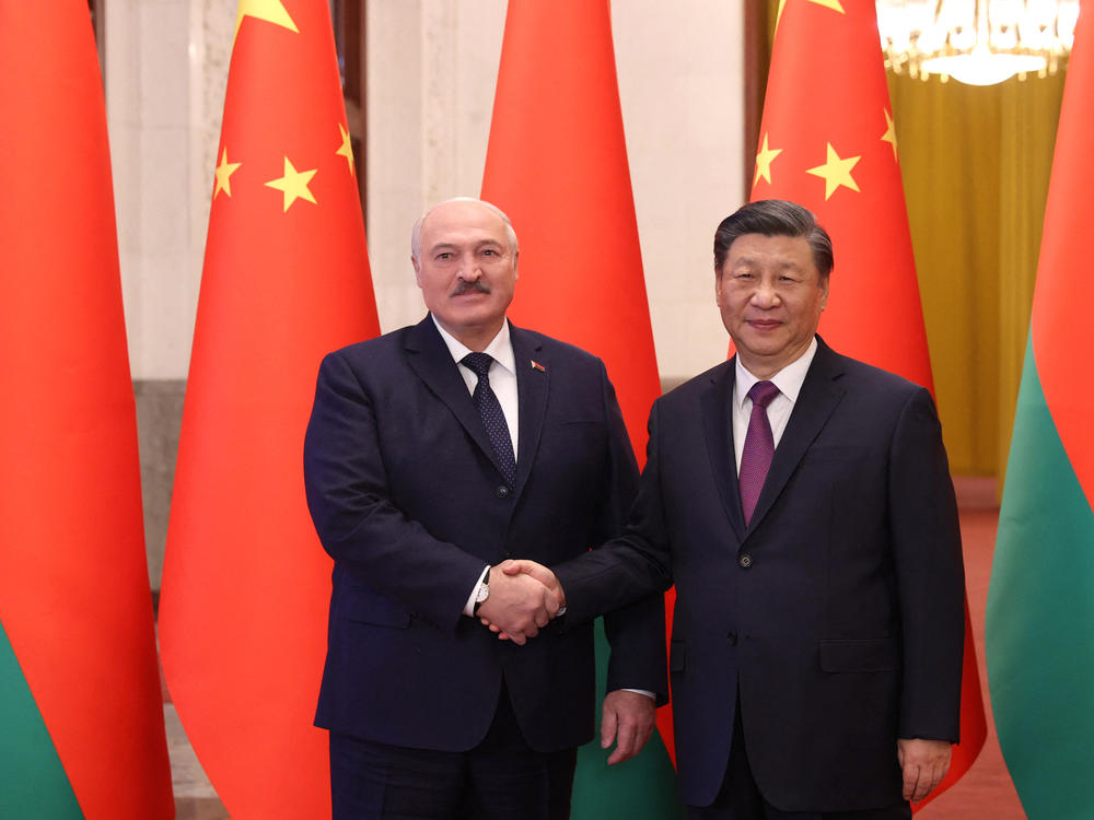 Belarus' President Alexander Lukashenko meets with Chinese leader Xi Jinping in Beijing on Wednesday.
