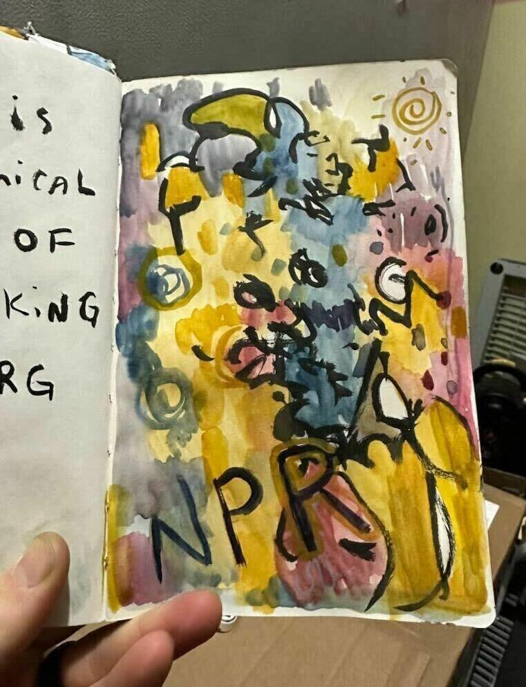A closer look at Roher's painting he worked on while speaking with NPR's Steve Inskeep.