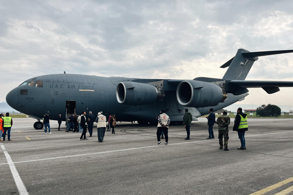The United Arab Emirates has sent more than 100 cargo flights of aid to Latakia, Syria, since the earthquakes. This flight was delivering 10 ambulances from Abu Dhabi. Syrians say U.S. sanctions and the impact of the war on the economy have made it extremely difficult to import lifesaving health care equipment and medicine.