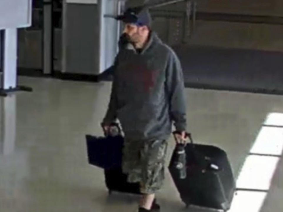 This airport surveillance camera image released in an FBI affidavit shows alleged suspect Marc Muffley at Lehigh Valley International Airport in Allentown, Pa., on Monday.