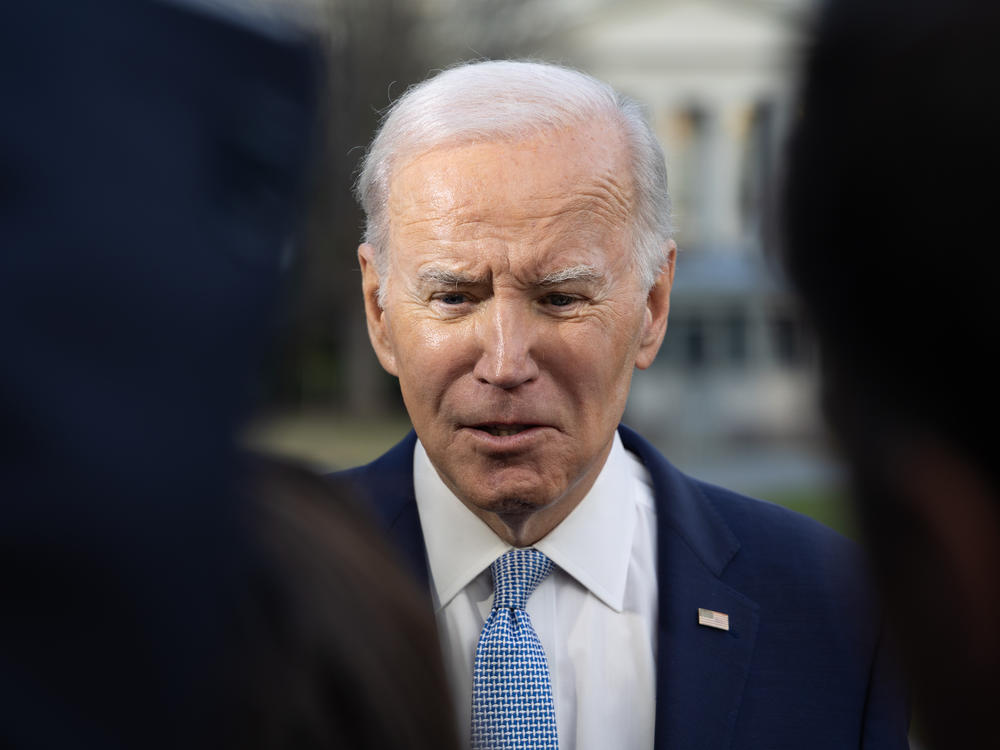 President Biden speaks to reporters at the White House on Feb. 24, 2023.
