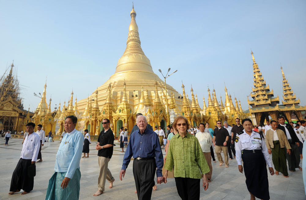 April 5, 2013: Former U.S. president Jimmy Carter visit the Shwedagon pagoda in Yangon. Carter headed to Myanmar and Nepal, hoping to find ways to encourage democracy in the two Asian nations, which are undergoing political transitions.