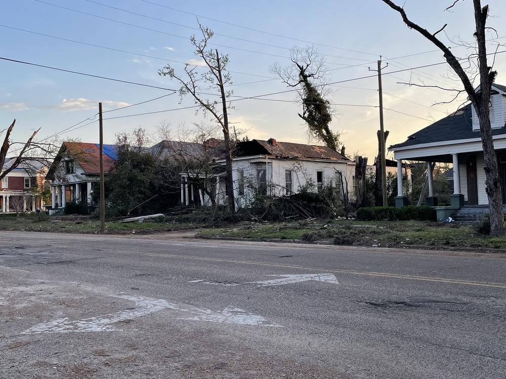 Homes damaged by the tornado in Selma