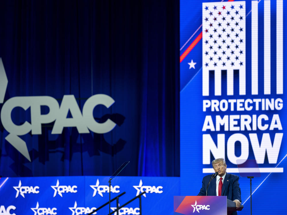 Former President Donald Trump speaks at the Conservative Political Action Conference (CPAC) on Saturday.