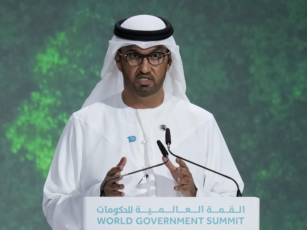 Sultan al-Jaber, the CEO of Abu Dhabi National Oil Co., talks during the World Government Summit in Dubai, United Arab Emirates, Feb 14, 2023.