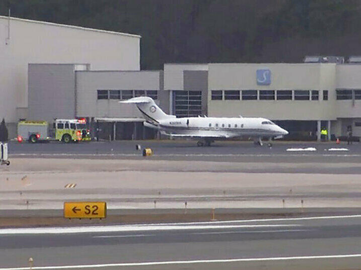 A Bombardier Challenger 300 diverted March 3 to Bradley International Airport in Windsor Locks, Conn., after experiencing turbulence in flight.