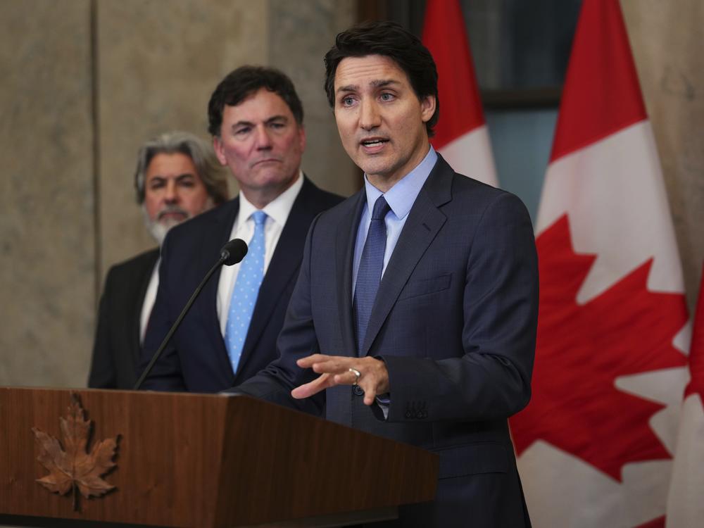 Canada's Prime Minister Justin Trudeau speaks during a news conference on Parliament Hill in Ottawa, Ontario, on Monday, March 6, 2023.