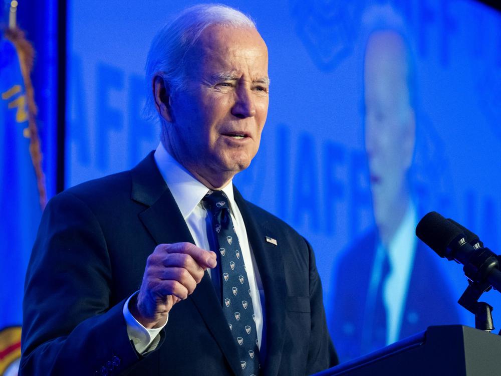 President Biden speaks to the International Association of Fire Fighters at a conference in  Washington on March 6, 2023.