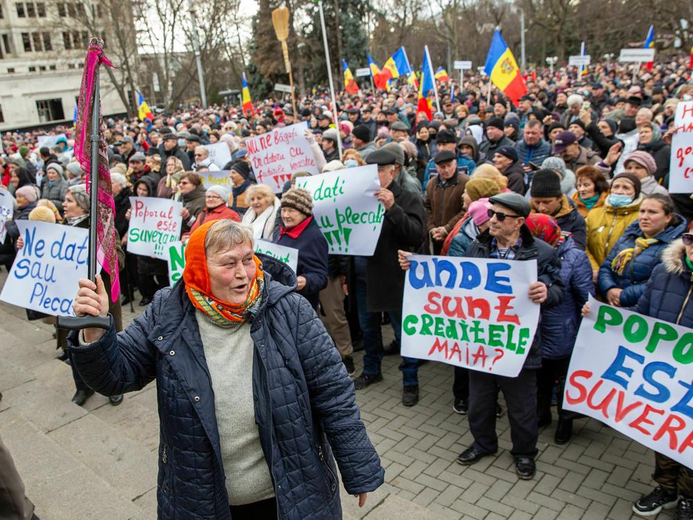 A protest against the Moldovan government and pro-EU President Maia Sandu in the capital Chisinau on Feb. 19, 2023.
