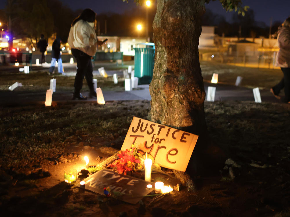 A candlelight vigil for Tyre Nichols in Memphis is held in January.