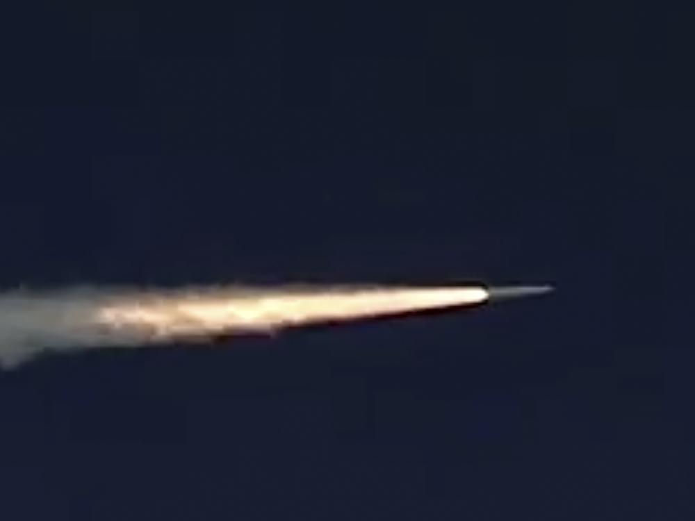 In this 2018 photo made from footage taken from the Russian Defense Ministry's official website, a Russian Kinzhal hypersonic missile flies during a test in southern Russia.