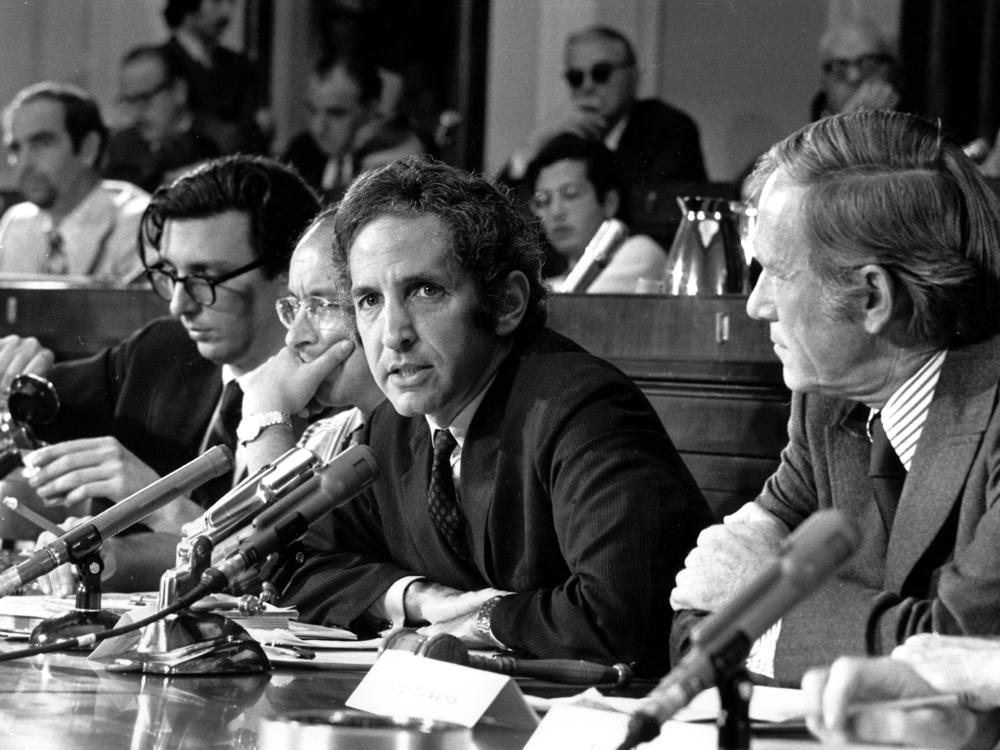 In this July 28, 1971 file photo, Daniel Ellsberg, former Defense Department researcher who leaked top-secret Pentagon papers to the press, speaks to an unofficial House panel investigating the significance of the war documents.