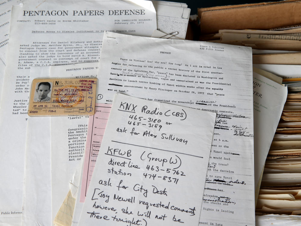 Some of the papers from the archive of Daniel Ellsberg are shown in 2019. Ellsberg <a href=