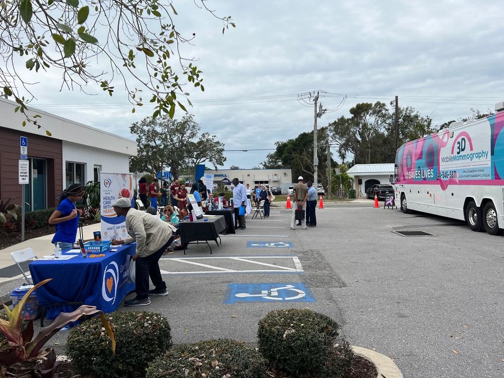 The health screening event is part of an ongoing effort provide health services to low-income Floridians who are uninsured. Attendees could have their blood pressure checked or receive screenings for diabetes. A bus also delivered mammogram services.