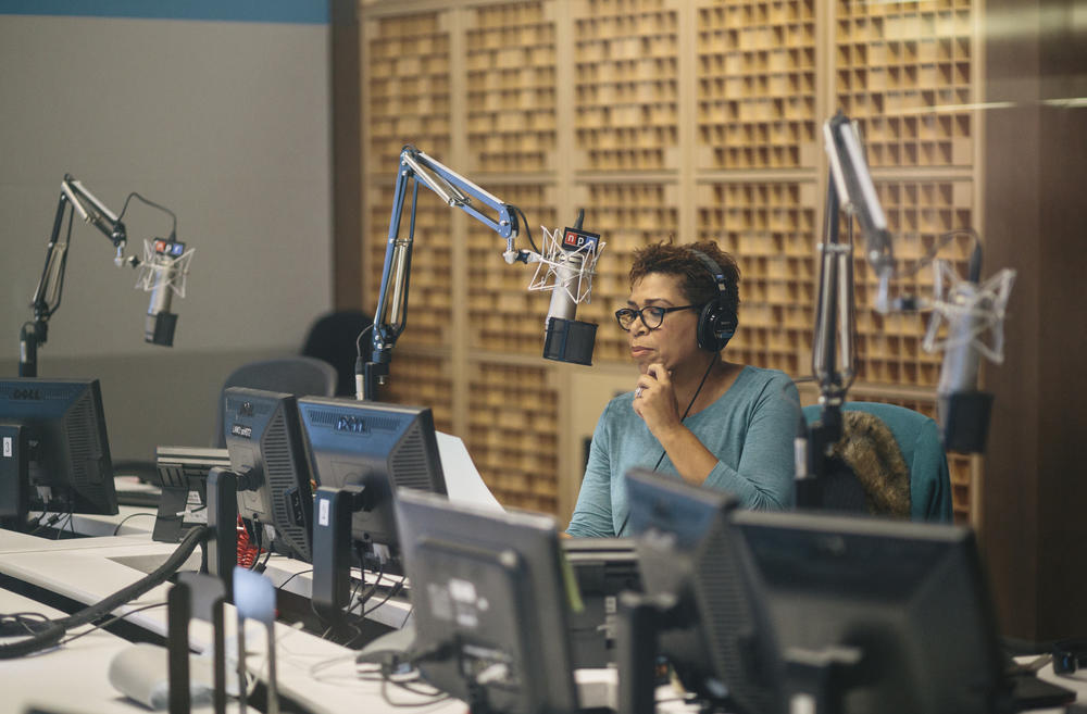 Michel Martin hosts<em> All Things Considered</em> at NPR over the weekend on Oct. 3, 2015 in Washington, D.C.