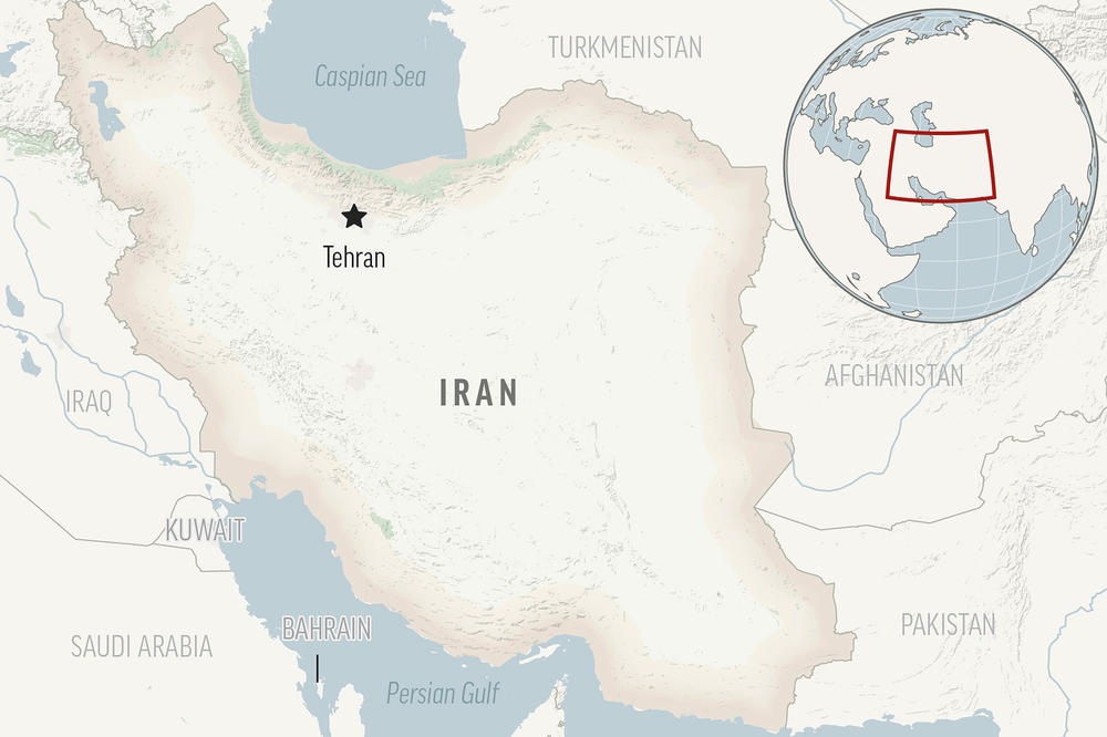 A map shows Iran and other countries in the region including Saudi Arabia.