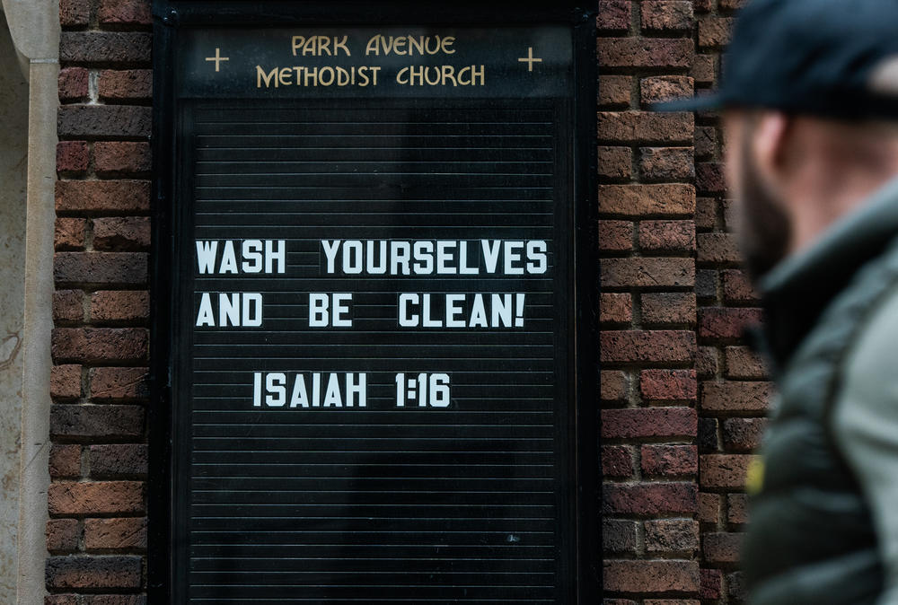 A phrase from the Bible's Book of Isaiah, on display on March 12, 2020, at a New York City church, took on new meaning in the pandemic.