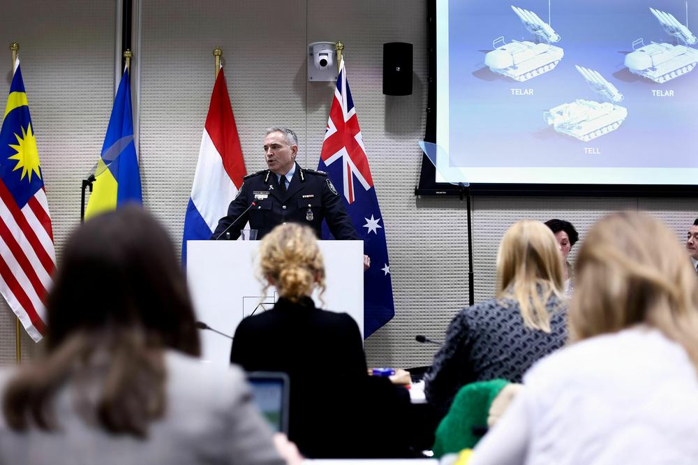 Australian officer and member of MH17 Joint Investigation Team David McLean speaks during a press conference on the results of the ongoing investigation at EU Agency for Criminal Justice Cooperation (Eurojust) headquarters in The Hague on Feb. 8.