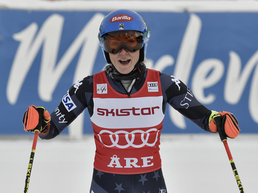 Mikaela Shiffrin of Team United States takes 1st place during the Alpine Ski World Cup Women's Giant Slalom on Friday in Are, Sweden.